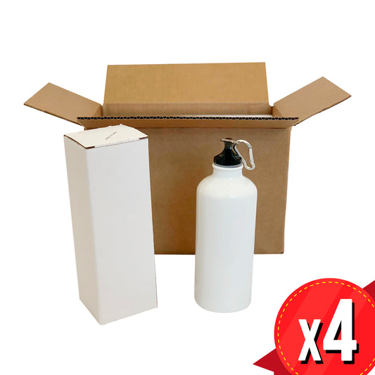 600ml Aluminium Water Bottle (White) x4 Units