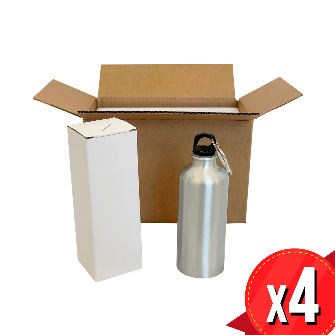 600ml Aluminium Water Bottle (Silver) x4 Units